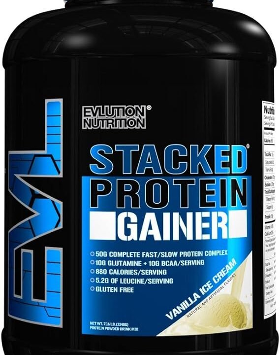 Evlution Nutrition Stacked Protein Powder, Chocolate Peanut Butter Evlution Nutrition Stacked Protein Gainer 7 LB Protein Powder with 50 Grams of Protein, 12 Grams of BCAAs and 10 Grams of Glutamine, Vanilla Ice Cream - Image 3
