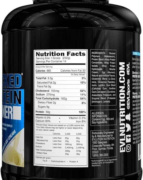 Evlution Nutrition Stacked Protein Powder, Chocolate Peanut Butter Evlution Nutrition Stacked Protein Gainer 7 LB Protein Powder with 50 Grams of Protein, 12 Grams of BCAAs and 10 Grams of Glutamine, Vanilla Ice Cream - Image 6