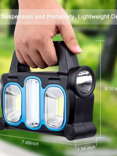 Hurry Bolt HB-6168 Solar rechargeable portable lamp multifunctional camping emergency light Rechargeable LED spotlight with solar panel and side COB lamps USB output removable