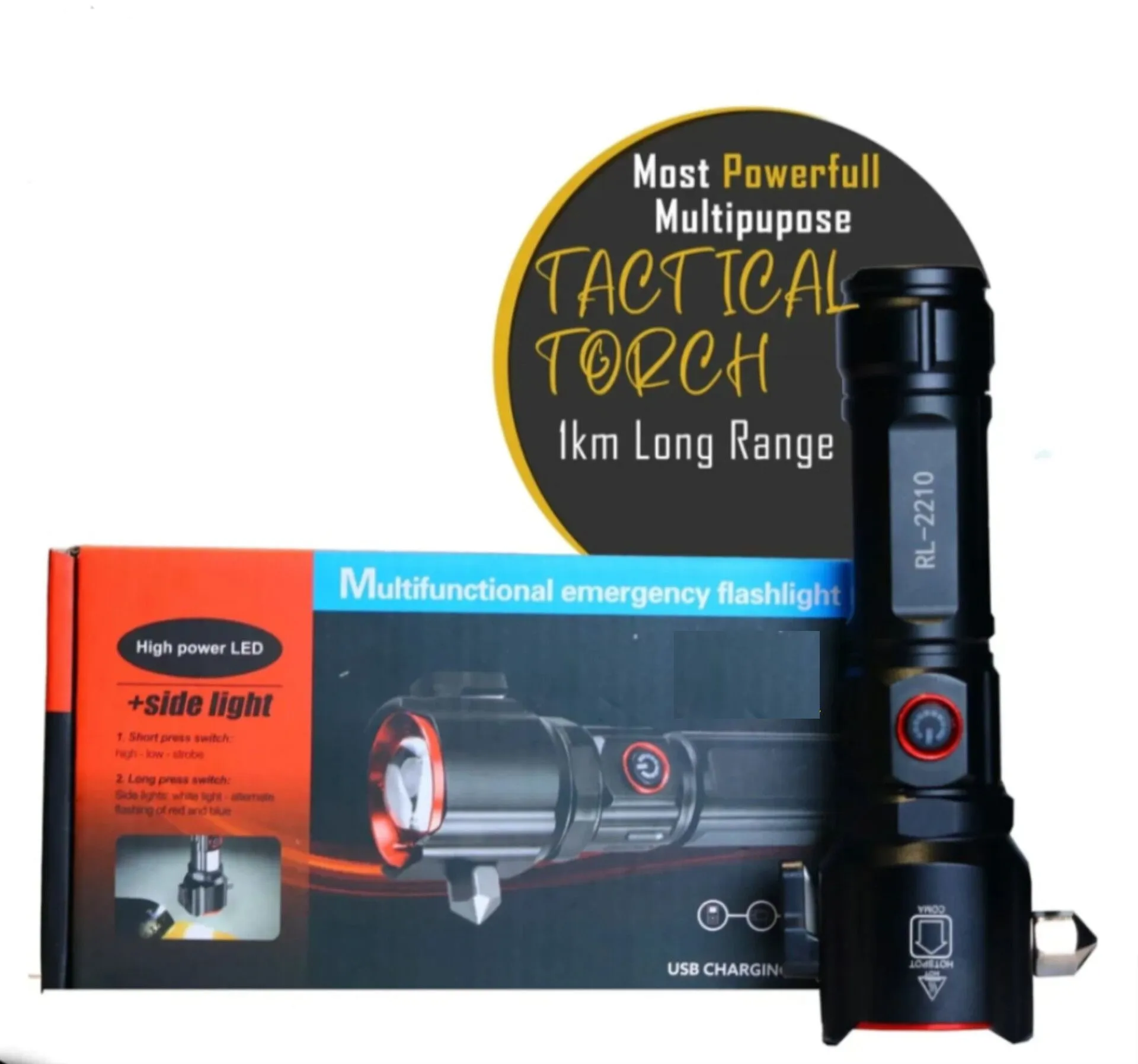 Abd super Powerful 2-in-1 3000mah Emergency Flashlight & Charging Bank Waterproof LED Powerful Torch 1KM Range Torch Light High Power Long Distance 1 km,1000 Meter Long Range, 3300 mAh / High Battery Back up Water Resistance Rechargeable Led