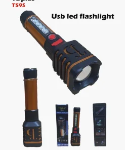 Td Super Bright Rechargeable Flashlight with COB*3+ Aluminum Lamp Head 18650 Lithium Battery 1200mAh 4 Step Button Switch V8 Port USB Charging Wire T59S New Arrival Aluminum Plastic Retractable Zoom
