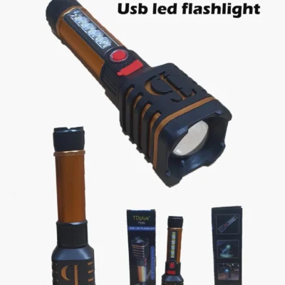 Td Super Bright Rechargeable Flashlight with COB*3+ Aluminum Lamp Head 18650 Lithium Battery 1200mAh 4 Step Button Switch V8 Port USB Charging Wire T59S New Arrival Aluminum Plastic Retractable Zoom