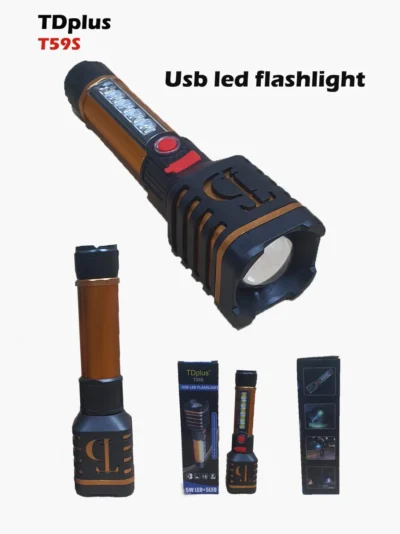 Td Super Bright Rechargeable Flashlight with COB*3+ Aluminum Lamp Head 18650 Lithium Battery 1200mAh 4 Step Button Switch V8 Port USB Charging Wire T59S New Arrival Aluminum Plastic Retractable Zoom