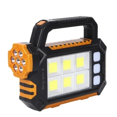 HURRY BOLT Super Bright Solar LED Camping Flashlight With COB Work Lights USB Rechargeable Handheld Solar Powered Lanterns