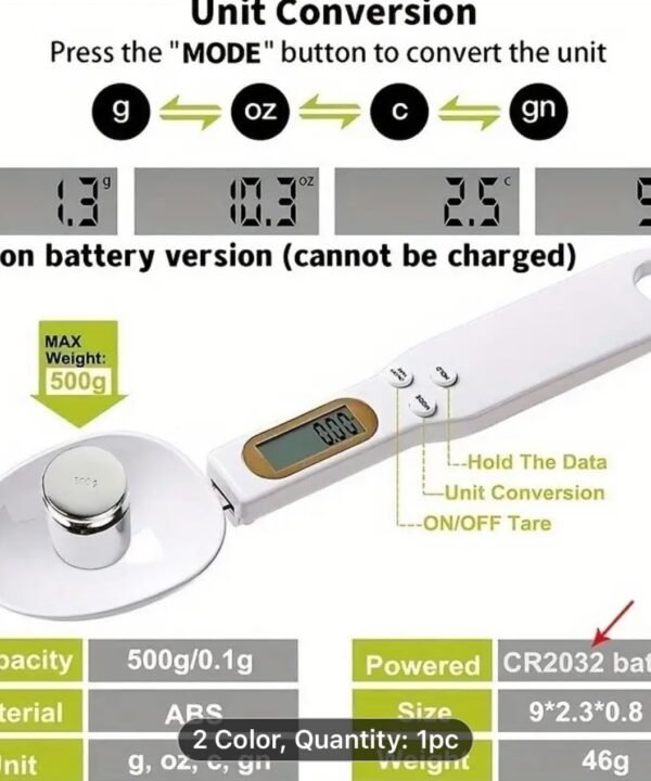 Digital Measuring Spoon Scale 500g, High Precision 0.1g LCD Electronic Kitchen Scale, Weighing Spoon - Image 3