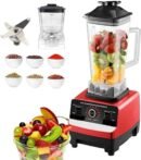 Silver Crest Heavy Duty German Powerful Blender 2 in 1 4500 Watts Power Full Motor 2l Large Capacity Unbreakable Jug and 700ml Chopper Multifunctional Blender for Smoothie Milkshake Juicer Ice Crusher Electric Grain Grinder 15 Rotating Speeds, Red