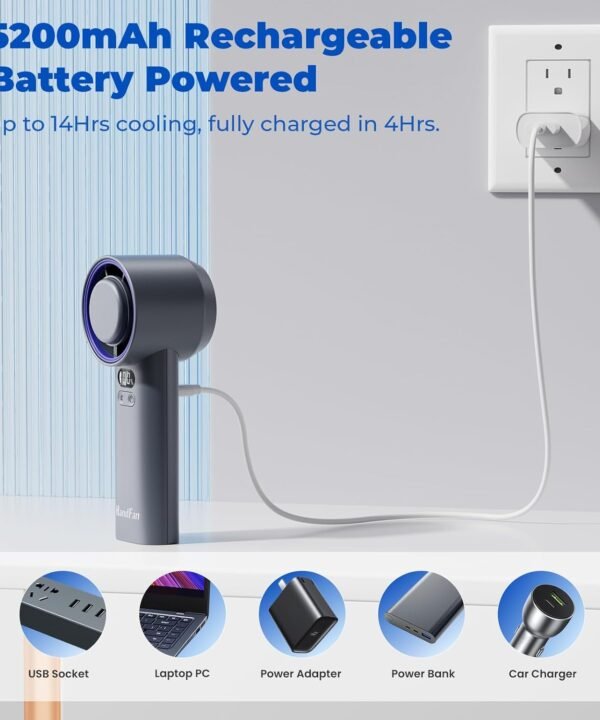 Cooler, 100 Speeds Rechargeable Mini Cooling Fan wi HandFan 5200mAh High Speed Handheld Turbo Fan, 13000 RPM Powerful - Image 5