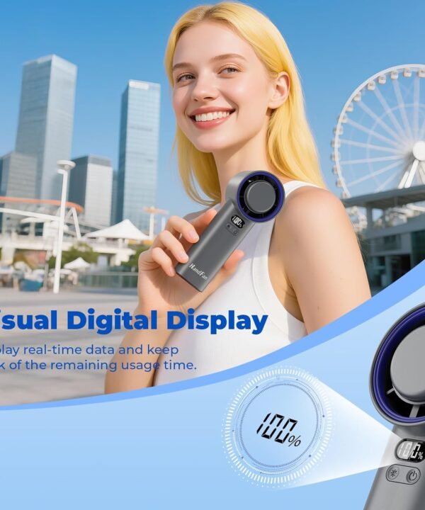 Cooler, 100 Speeds Rechargeable Mini Cooling Fan wi HandFan 5200mAh High Speed Handheld Turbo Fan, 13000 RPM Powerful - Image 15