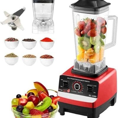 Silver Crest Heavy Duty German Powerful Blender 2 in 1 4500 Watts Power Full Motor 2l Large Capacity Unbreakable Jug and 700ml Chopper Multifunctional Blender for Smoothie Milkshake Juicer Ice Crusher Electric Grain Grinder 15 Rotating Speeds, Red