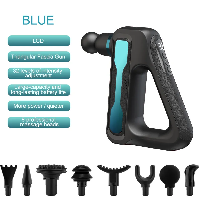 Blueidea Triangle Fascia Grab Muscle Relaxation Massager Electric Shock Massage Gun Massage Gun Massage Gun Deep Tissue Portable Handheld Percussion Massager Type-C Charging with Powerful 32 Speeds & 8 Masage Heads for Shoulder, Neck, Back, Wand, Leg - Image 2
