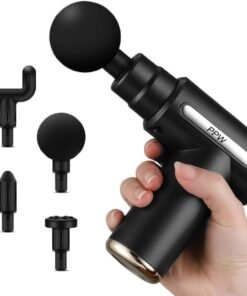 PPW Mini Massage Gun Deep Tissue Light Massage,USB Recharge,4 Massage Heads,Travel Home Handheld Electric Massagers for Body Muscle Relax 6 Modes (Black)