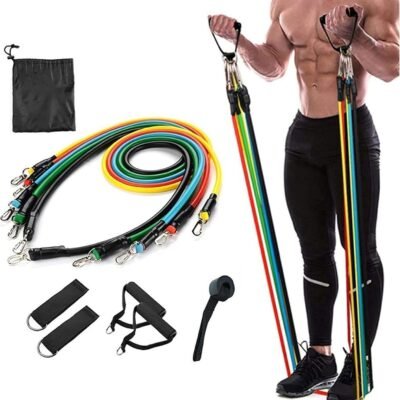 Veentus 11 Piece Gym Power Resistance Band Set for Workout, Resistance Band for Exercise, Resistance Band for Pull ups, tricep, Legs, Rubber Tube with Door Anchor and Hook (Multicolor)