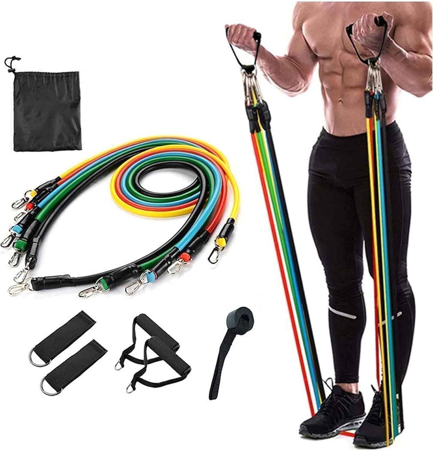 Veentus 11 Piece Gym Power Resistance Band Set for Workout, Resistance Band for Exercise, Resistance Band for Pull ups, tricep, Legs, Rubber Tube with Door Anchor and Hook (Multicolor)