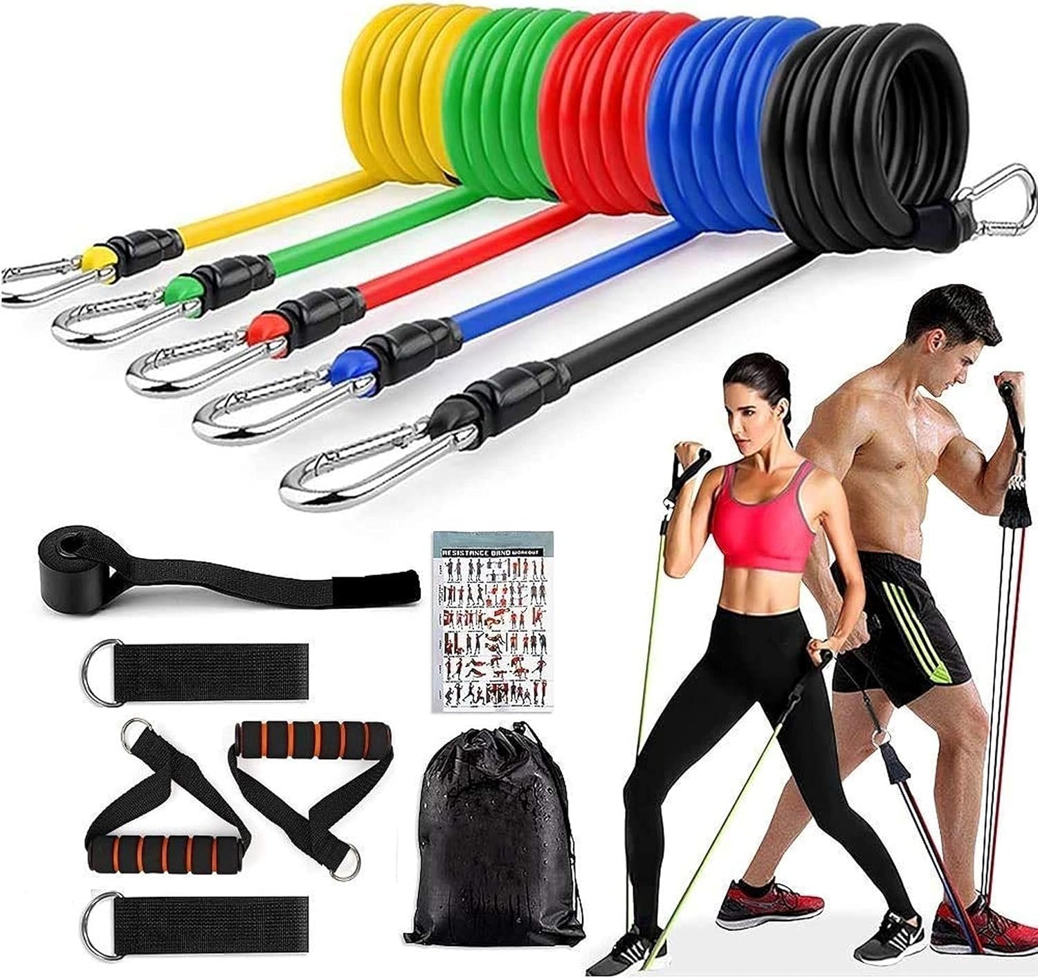 Veentus 11 Piece Gym Power Resistance Band Set for Workout, Resistance Band for Exercise, Resistance Band for Pull ups, tricep, Legs, Rubber Tube with Door Anchor and Hook (Multicolor) - Image 5