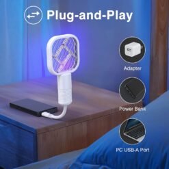 Usb Mosquito Killer Lamp 2 in 1 Multicunctional Angle Portable Bug Zapper Electric USB Rechargeable Mosquito Fly Bat Swatter - Image 3