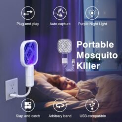 Usb Mosquito Killer Lamp 2 in 1 Multicunctional Angle Portable Bug Zapper Electric USB Rechargeable Mosquito Fly Bat Swatter - Image 6
