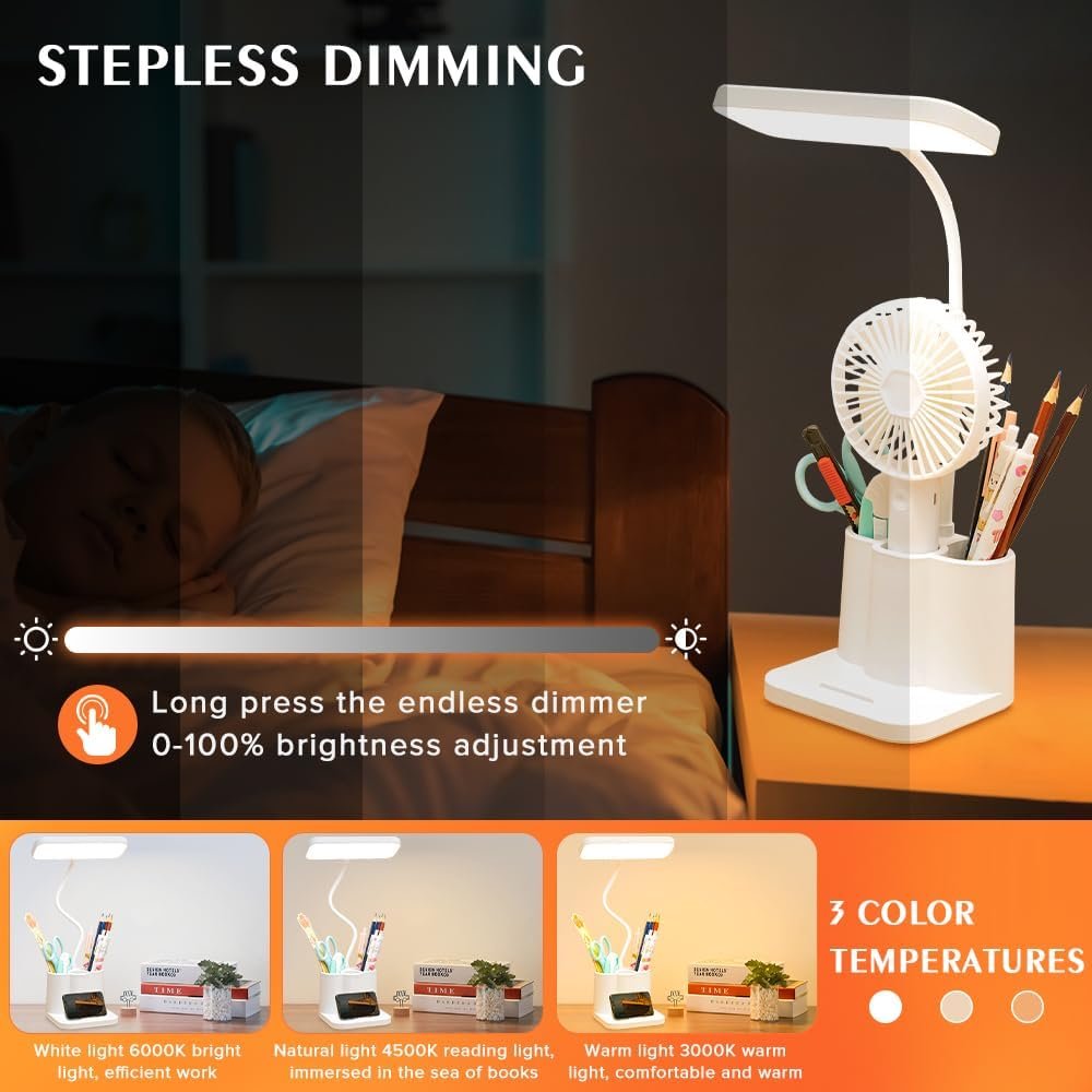 Necomi LED Desk Lamp,3 Color Mode,with Pen Holder and Phone Stand,360°Flexible,Touch Control,Desk Light for Desktop - Image 7