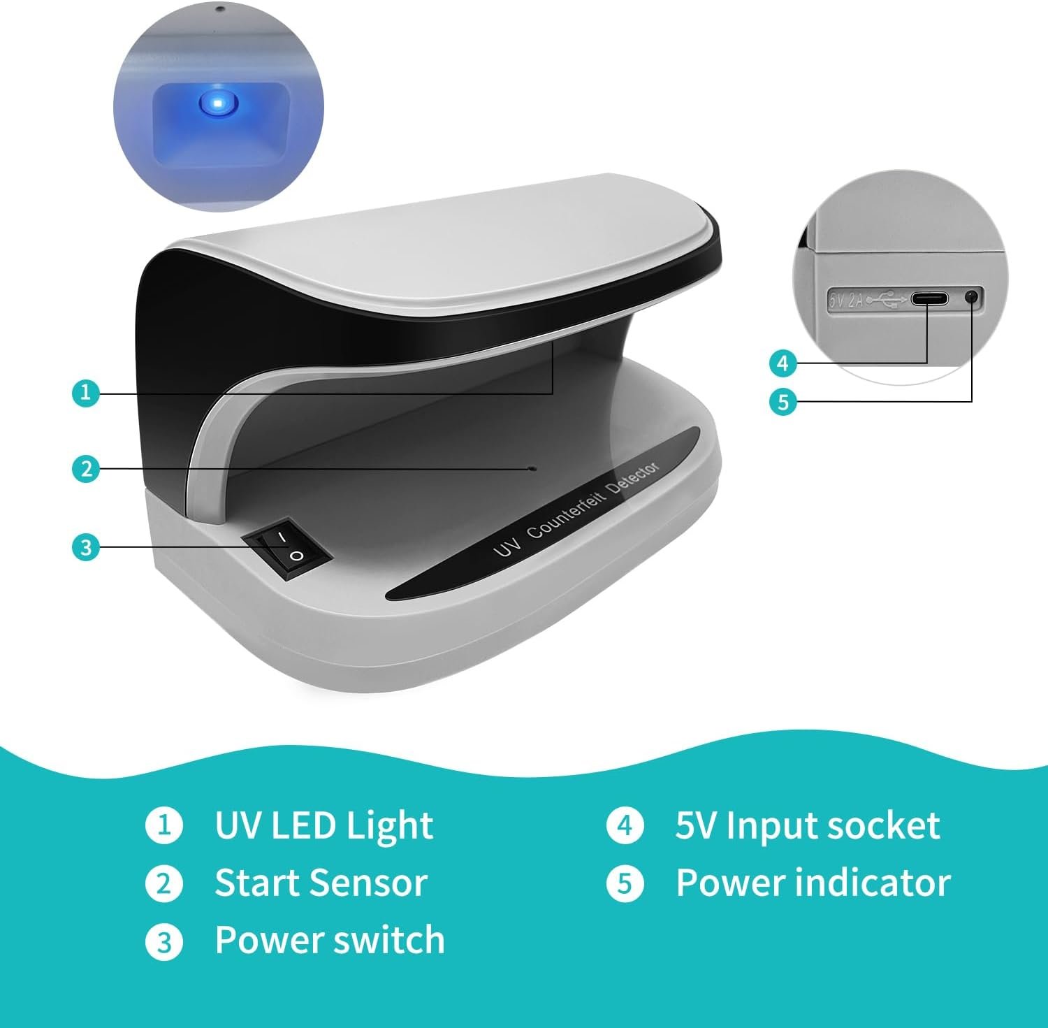 Portable Handy Small UV Counterfeit Detector Bank Note Detector Money Checker - Image 8