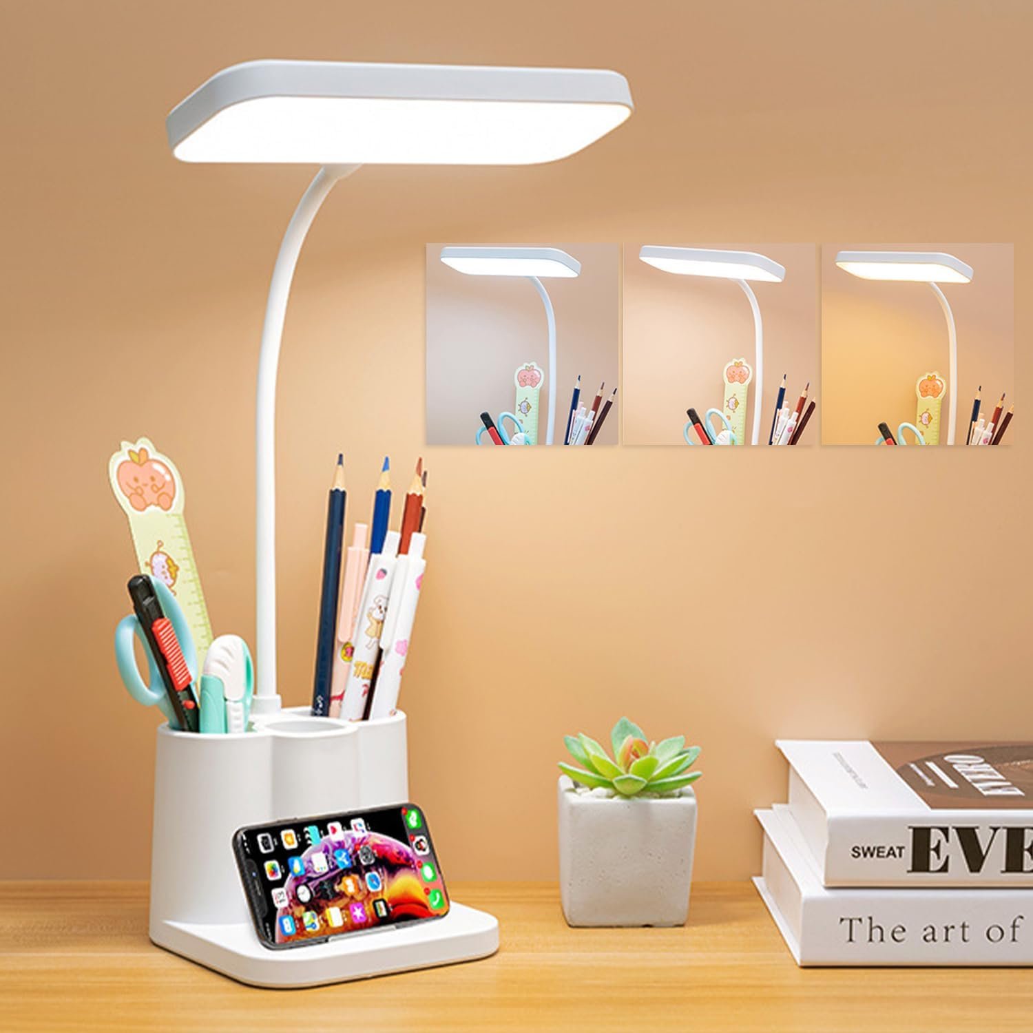 Necomi LED Desk Lamp,3 Color Mode,with Pen Holder and Phone Stand,360°Flexible,Touch Control,Desk Light for Desktop