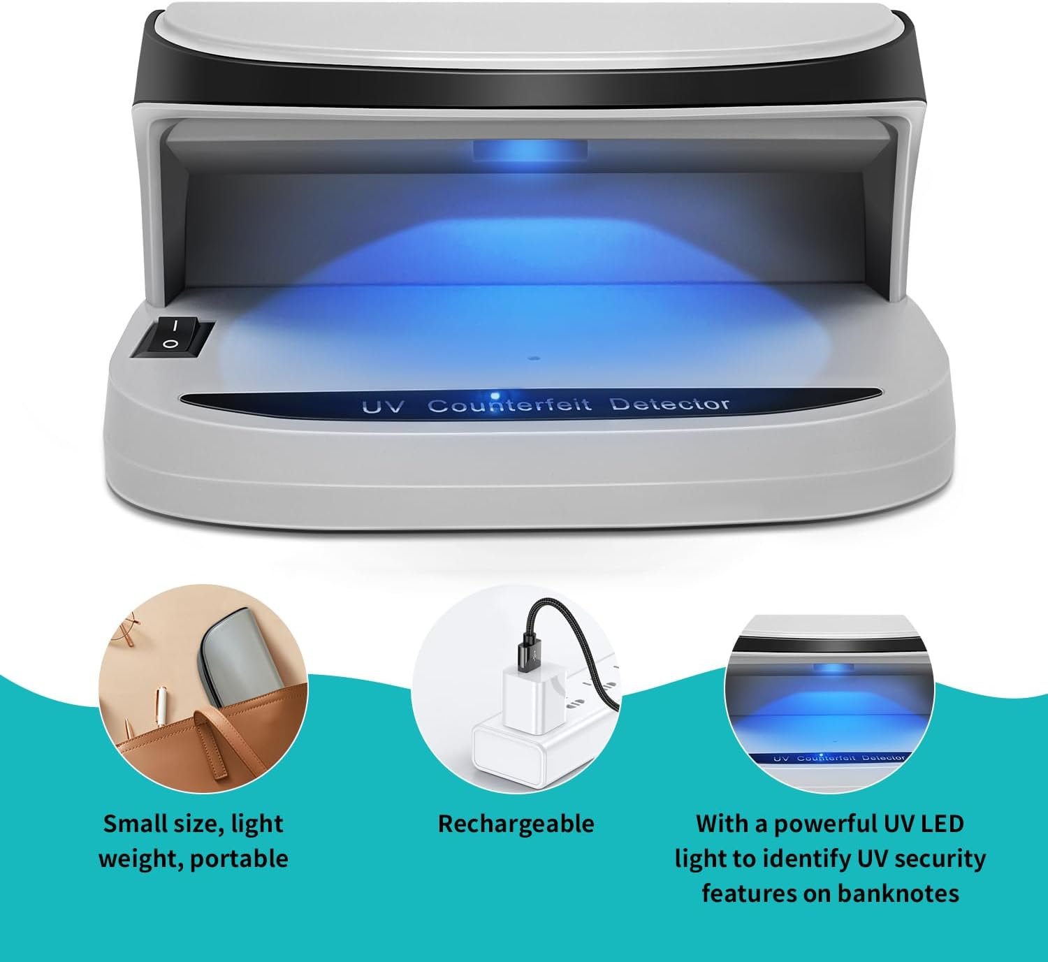 Portable Handy Small UV Counterfeit Detector Bank Note Detector Money Checker - Image 2