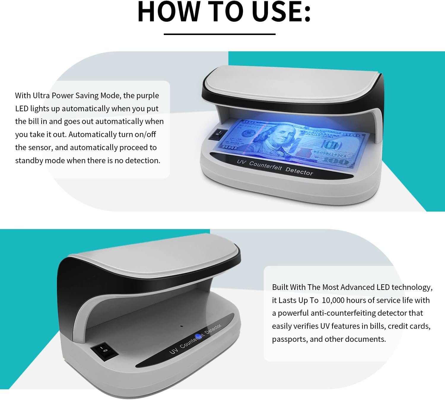 Portable Handy Small UV Counterfeit Detector Bank Note Detector Money Checker - Image 3