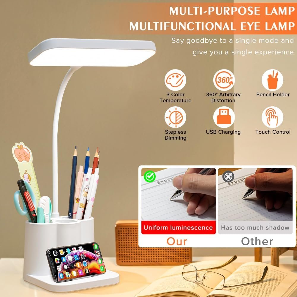 Necomi LED Desk Lamp,3 Color Mode,with Pen Holder and Phone Stand,360°Flexible,Touch Control,Desk Light for Desktop - Image 4