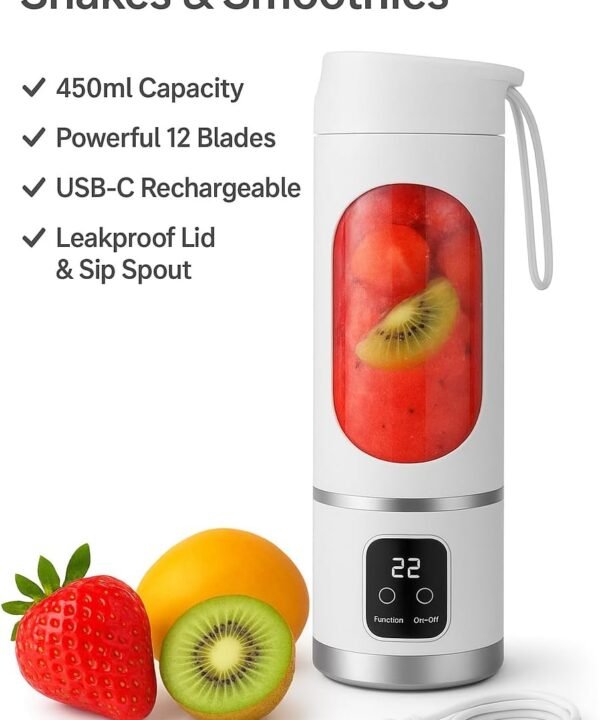 Portable Blender for Shakes and Smoothies – 12 Blades, 450ml Travel Cup, USB-C Rechargeable Mini Juicer - Image 5