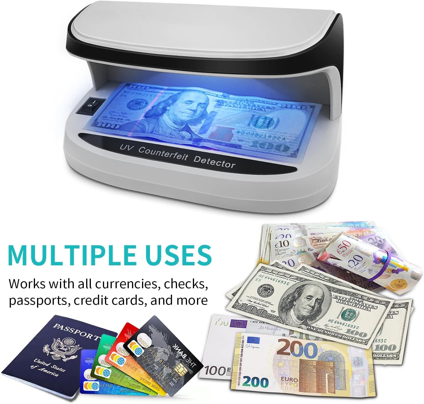 Portable Handy Small UV Counterfeit Detector Bank Note Detector Money Checker