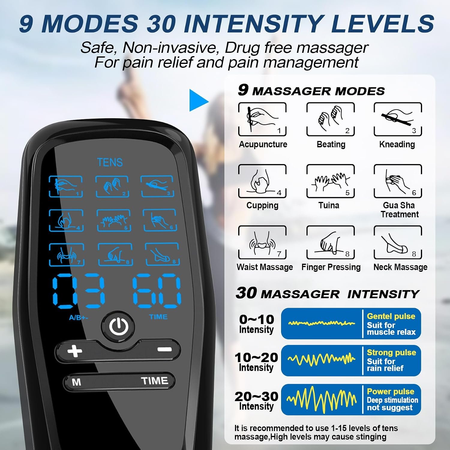 Dual Channel TENS Unit Muscle Stimulator with 10-Pad Set for Pain Relief | FSA-HSA Eligible, Rechargeable Electronic Pulse Massager with 9 Modes, 30 Levels, - Image 6