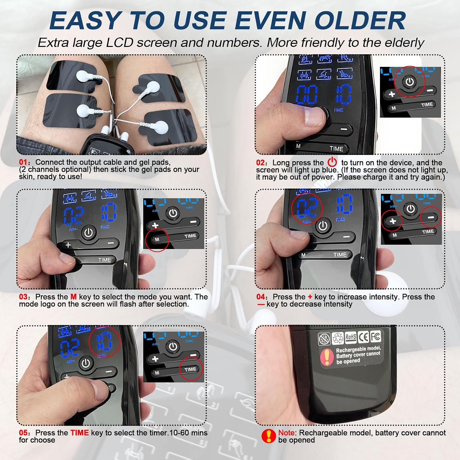 Dual Channel TENS Unit Muscle Stimulator with 10-Pad Set for Pain Relief | FSA-HSA Eligible, Rechargeable Electronic Pulse Massager with 9 Modes, 30 Levels, - Image 7