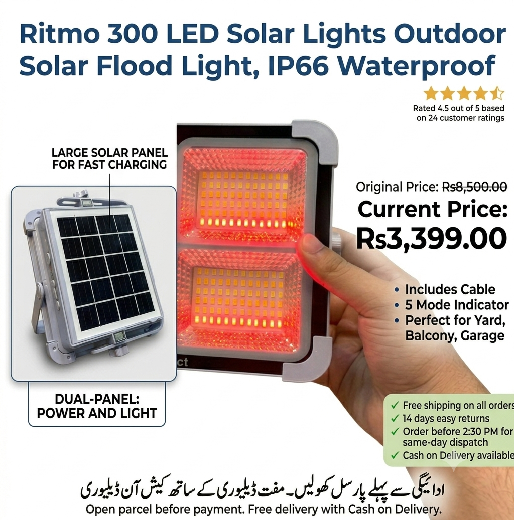 Ritmo ZL-A7 Emergency Solar Outdoor LED Light – 300 COB Flood Light with 4800mAh Power Bank, IP66 Waterproof & Emergency Red Flash - Image 4