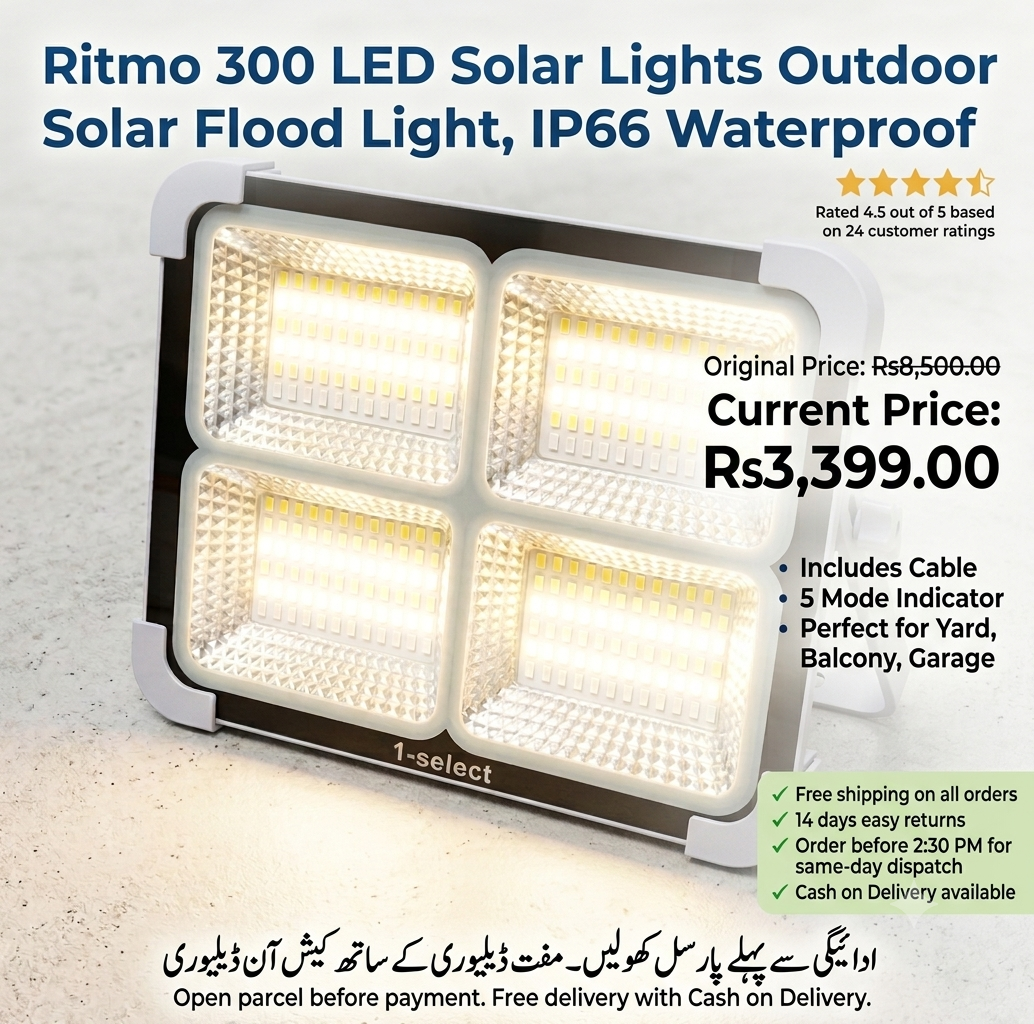 Ritmo ZL-A7 Emergency Solar Outdoor LED Light – 300 COB Flood Light with 4800mAh Power Bank, IP66 Waterproof & Emergency Red Flash - Image 6
