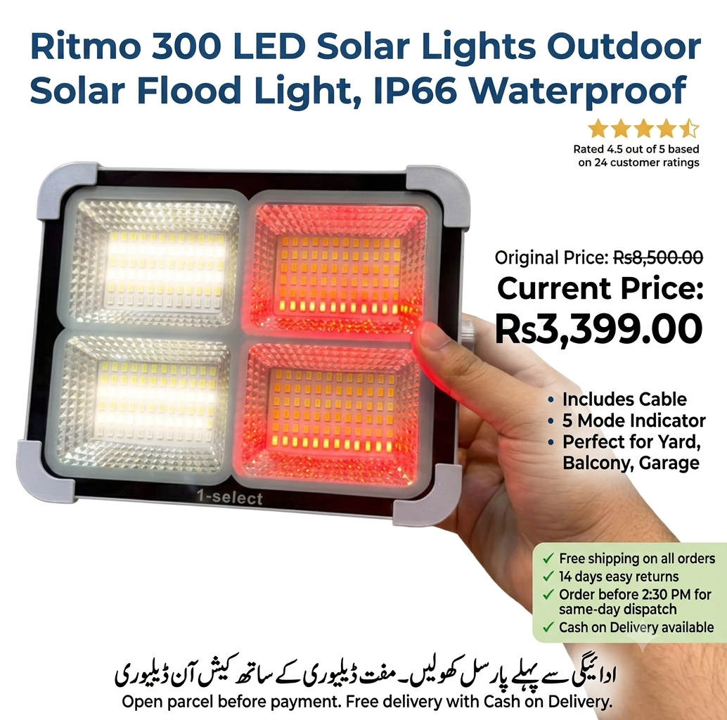 Ritmo ZL-A7 Emergency Solar Outdoor LED Light – 300 COB Flood Light with 4800mAh Power Bank, IP66 Waterproof & Emergency Red Flash