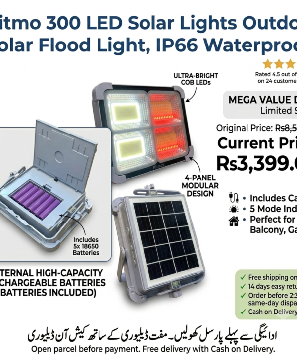 Ritmo ZL-A7 Emergency Solar Outdoor LED Light – 300 COB Flood Light with 4800mAh Power Bank, IP66 Waterproof & Emergency Red Flash - Image 3