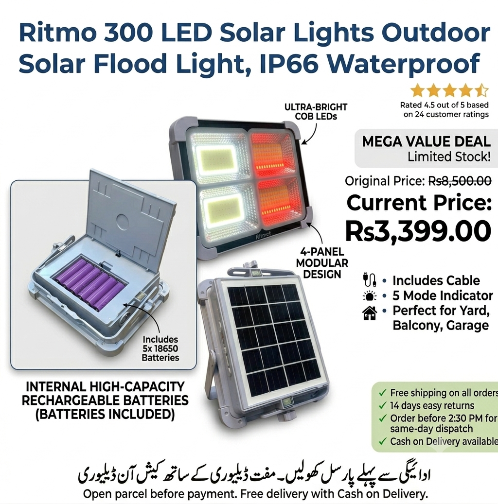 Ritmo ZL-A7 Emergency Solar Outdoor LED Light – 300 COB Flood Light with 4800mAh Power Bank, IP66 Waterproof & Emergency Red Flash - Image 3