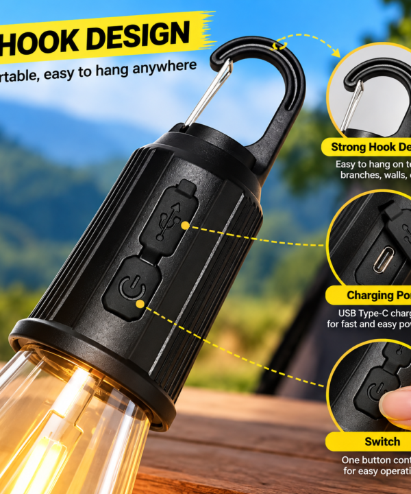 Rechargeable Camping Lamp Bulb with Hook Rechargeable LED Lanternn Charging Time: 4–5 Hours - Image 8