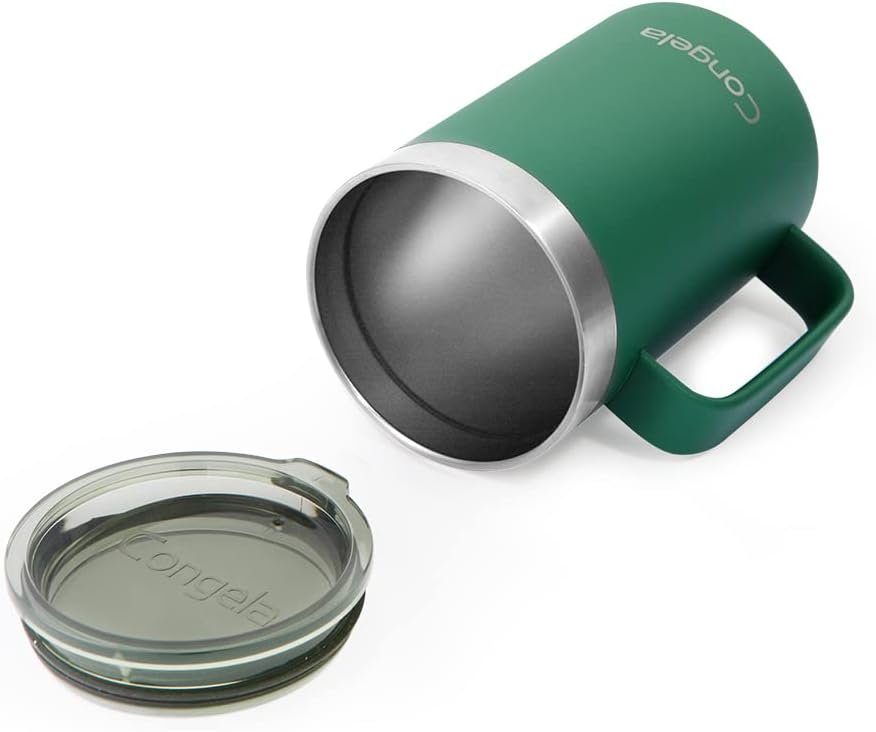 Premium insulated 18 oz stainless steel coffee mug with handle, travel camping mug with Tritan lid, Forest Green color - Image 7