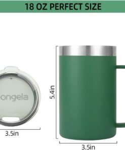 Premium insulated 18 oz stainless steel coffee mug with handle, travel camping mug with Tritan lid, Forest Green color - Image 4