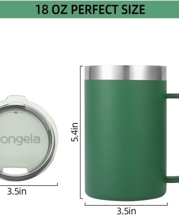 Premium insulated 18 oz stainless steel coffee mug with handle, travel camping mug with Tritan lid, Forest Green color - Image 4
