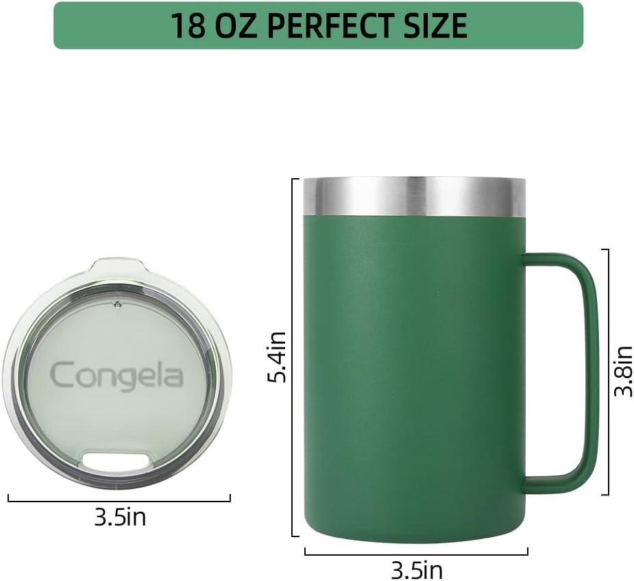 Premium insulated 18 oz stainless steel coffee mug with handle, travel camping mug with Tritan lid, Forest Green color - Image 4