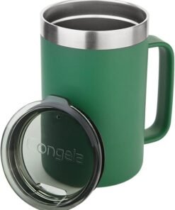 Premium insulated 18 oz stainless steel coffee mug with handle, travel camping mug with Tritan lid, Forest Green color - Image 5