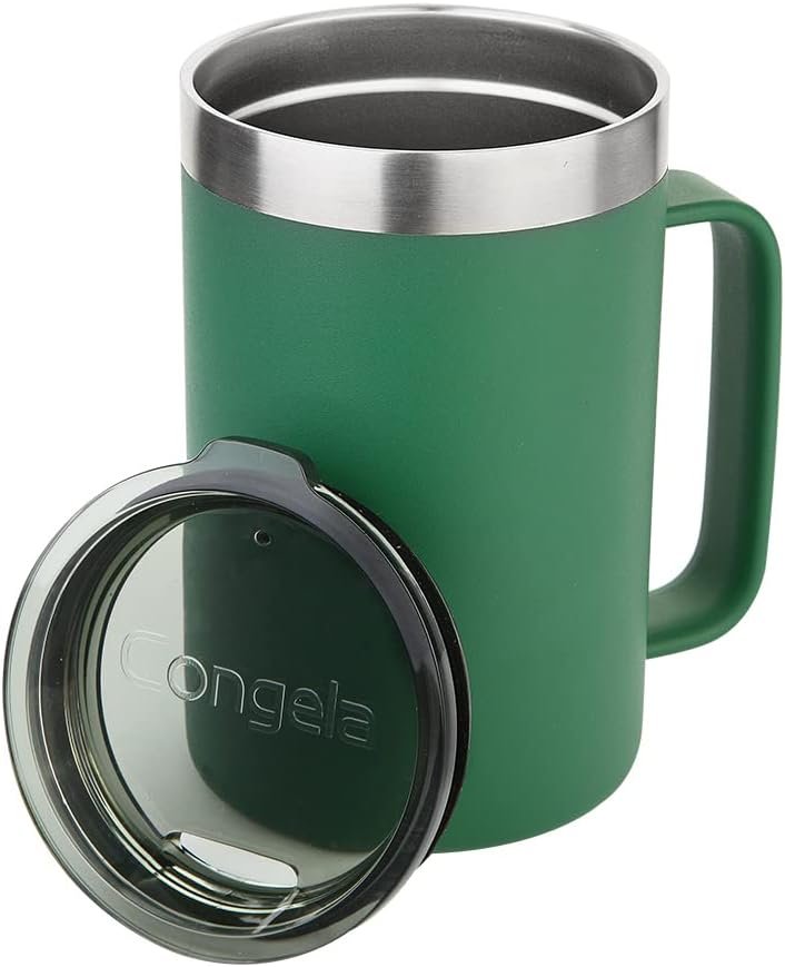 Premium insulated 18 oz stainless steel coffee mug with handle, travel camping mug with Tritan lid, Forest Green color - Image 5