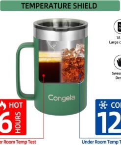 Premium insulated 18 oz stainless steel coffee mug with handle, travel camping mug with Tritan lid, Forest Green color - Image 6