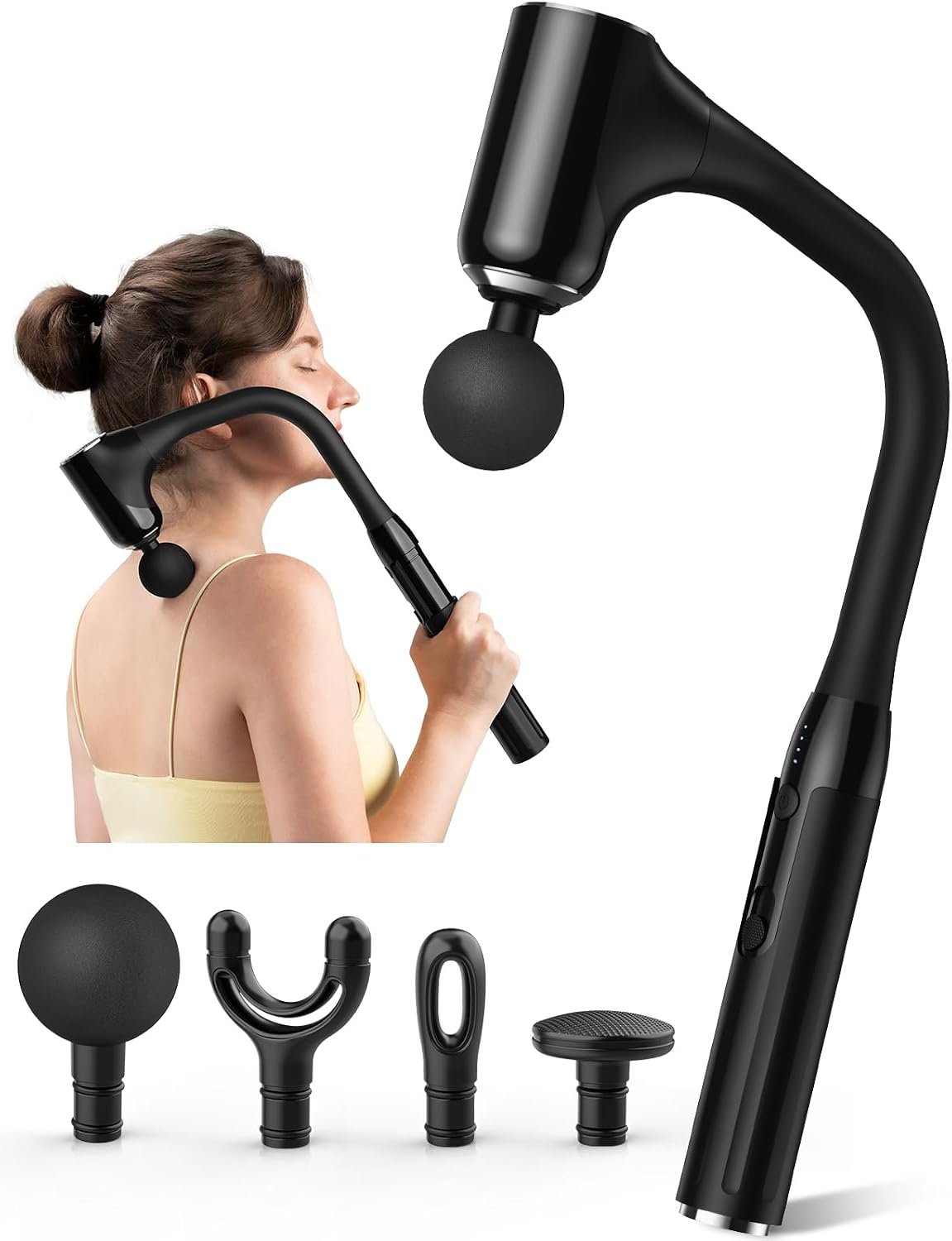 Deep Tissue Massage Gun with Extended Handle – 4 Heads, Adjustable Speed