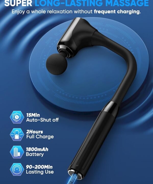 Deep Tissue Massage Gun with Extended Handle – 4 Heads, Adjustable Speed - Image 4