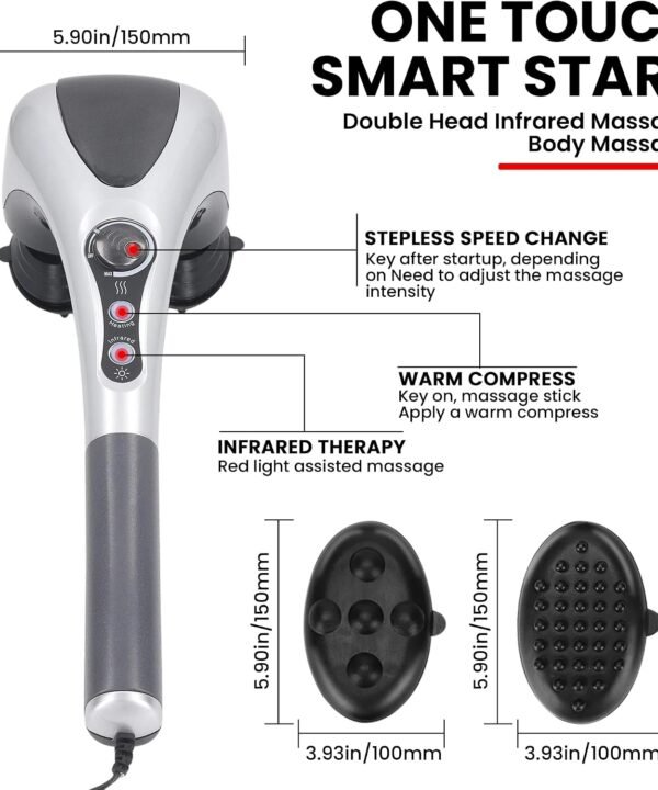 Electric Dual Head Heated Body Massager for Back, Shoulders & Legs - Image 2