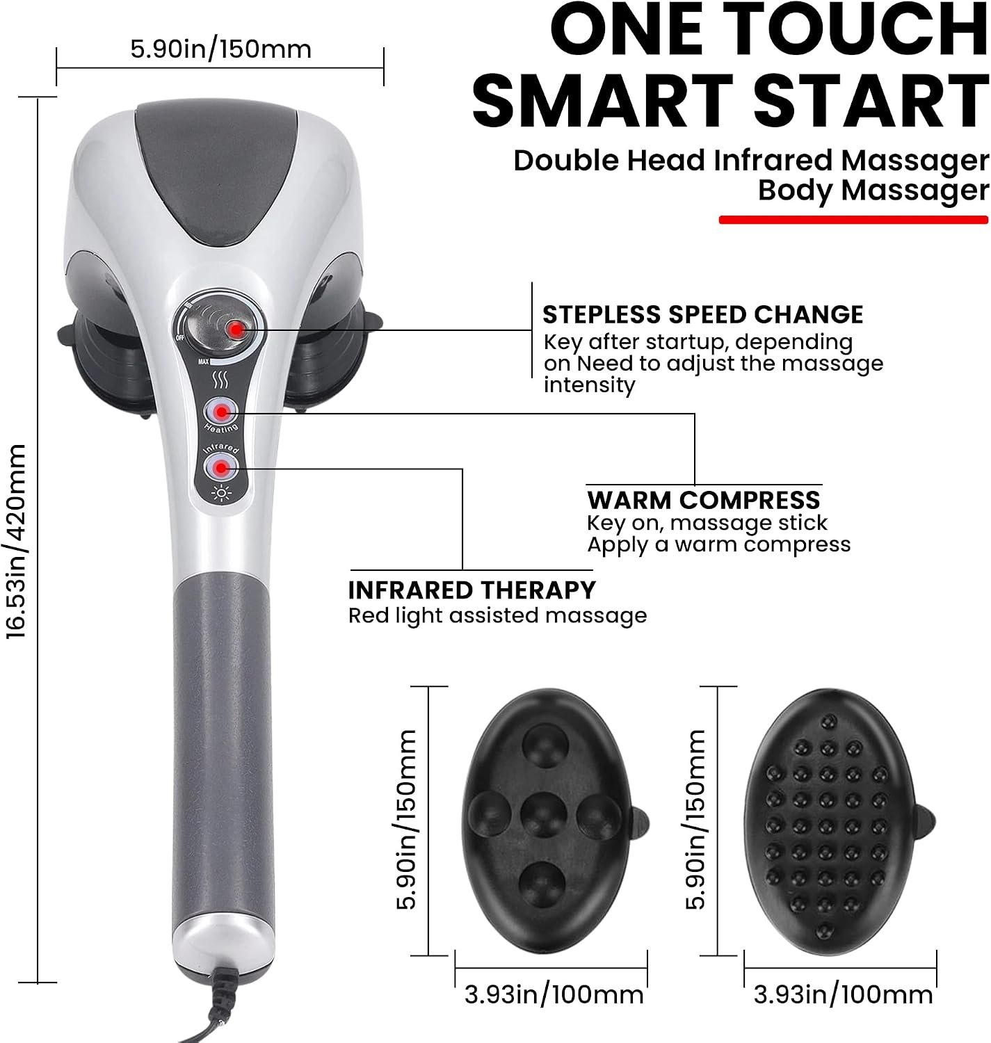 Electric Dual Head Heated Body Massager for Back, Shoulders & Legs - Image 2