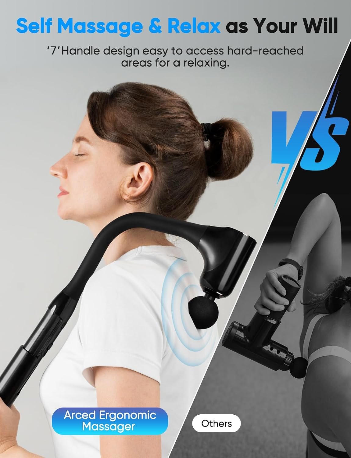 Deep Tissue Massage Gun with Extended Handle – 4 Heads, Adjustable Speed - Image 2
