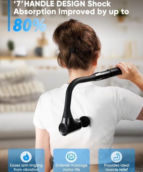 Deep Tissue Massage Gun with Extended Handle – 4 Heads, Adjustable Speed - Image 3