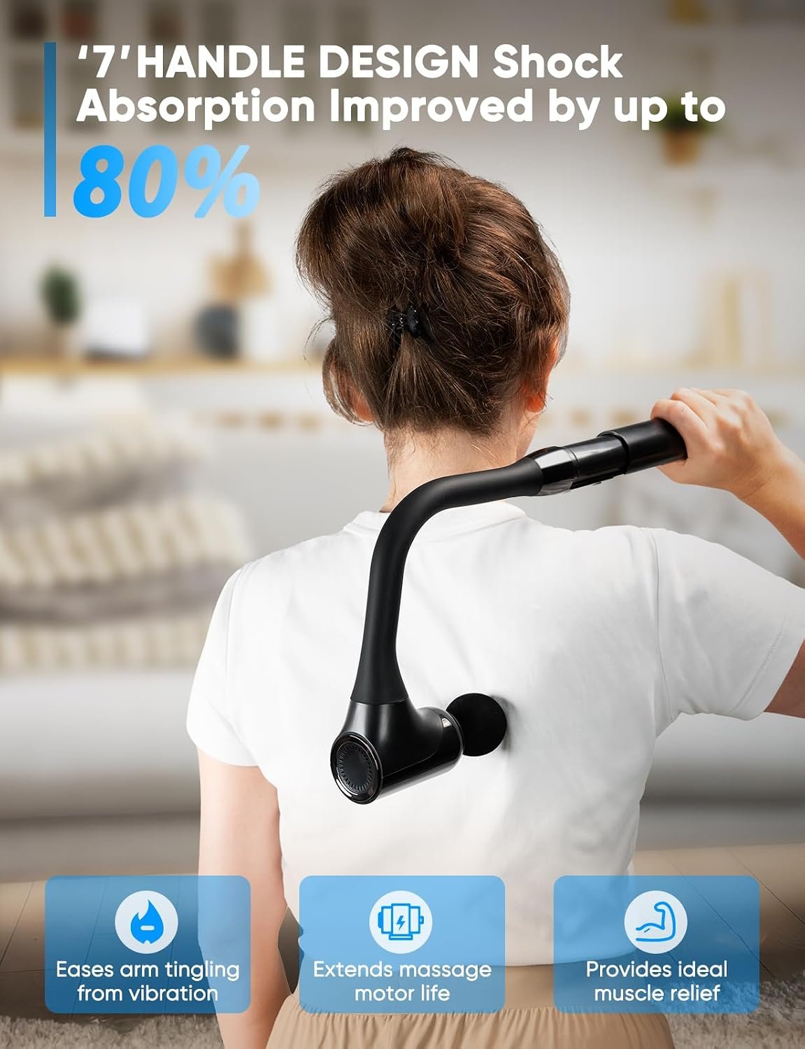 Deep Tissue Massage Gun with Extended Handle – 4 Heads, Adjustable Speed - Image 3